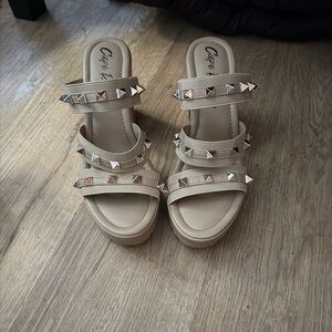 Cape Robbin Neutral Studded Platform Slide Sandals